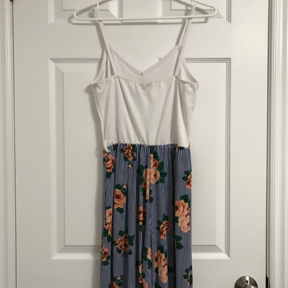 Streetwear Society Floral Stripe Wide Leg Jumpsuit M/L White Blue Orange Green - Picture 2 of 9